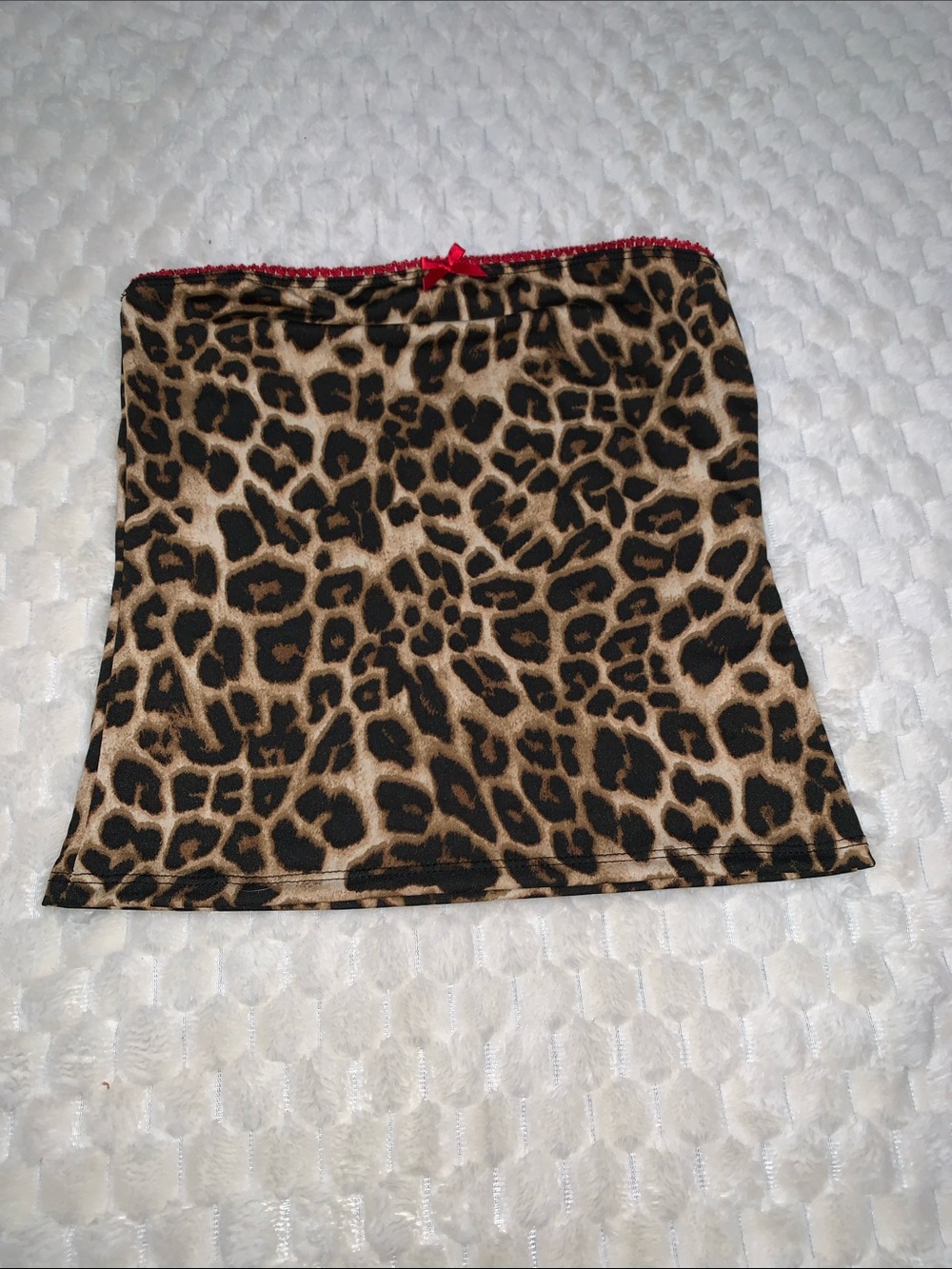 Blue Blush Leopard Tube Top in Brown and Black with Red Trim, Size Medium